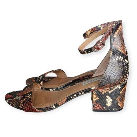 STEVE MADDEN IRENEE BROWN & BLACK SNAKE PRINT BLOCK HEEL ANKLE STRAP SANDAL SZ.8 - Picture 3 of 8